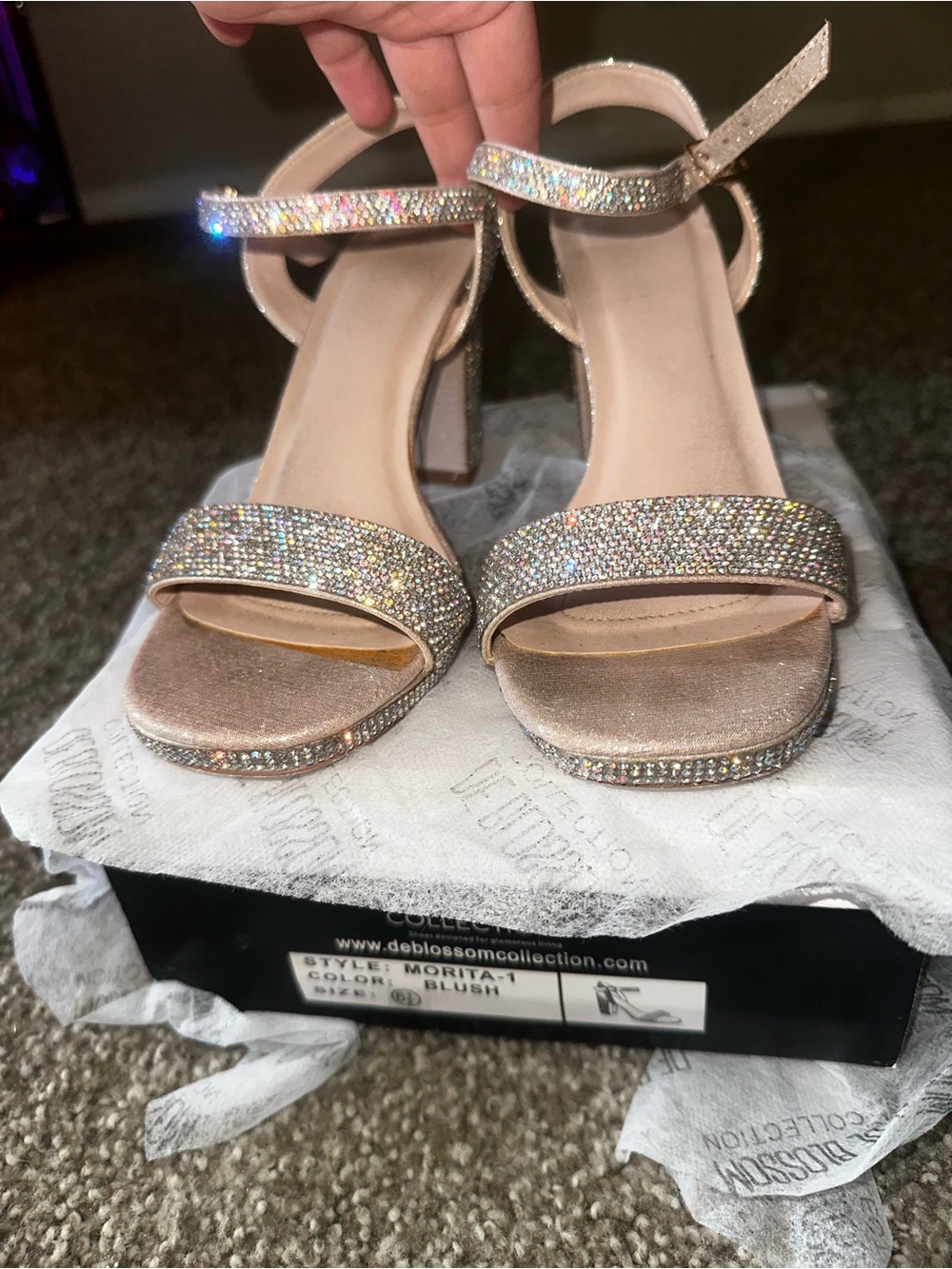 Blush Crystal Ankle-Strap Heels